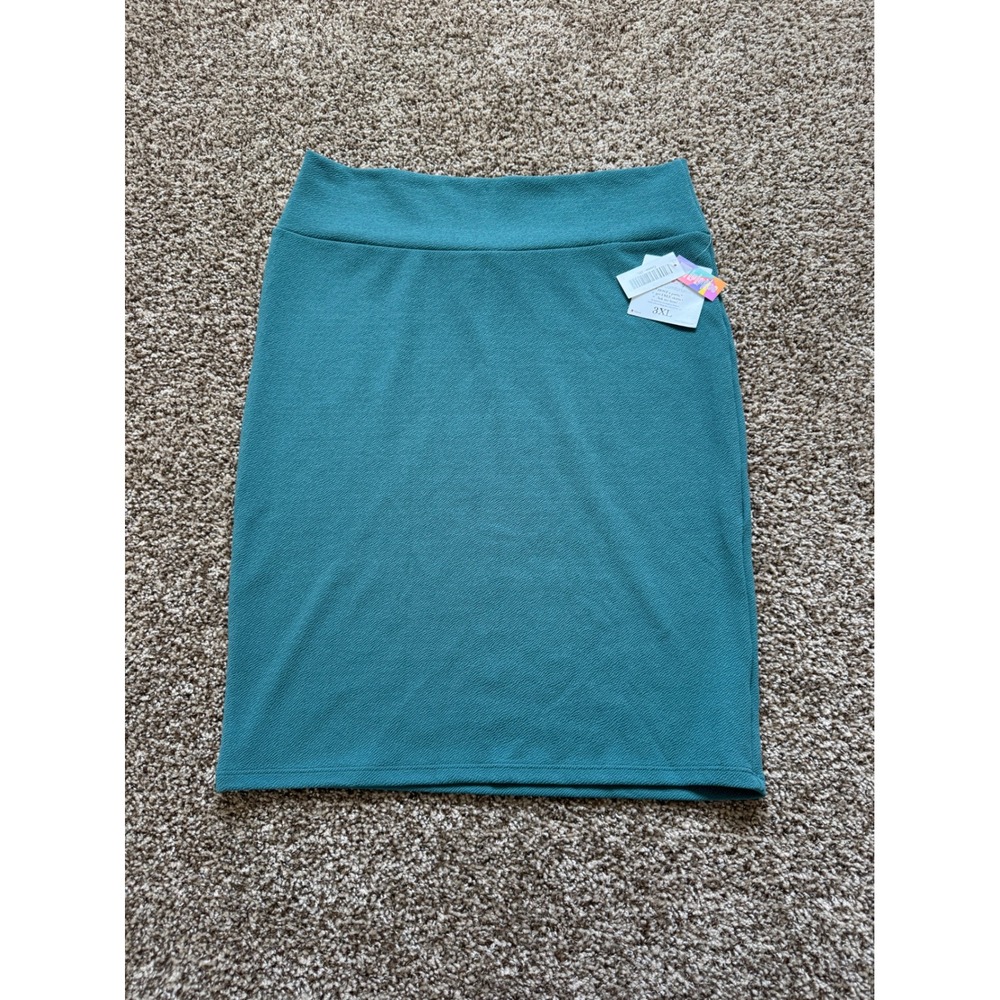 LuLaRoe Cassie Pencil Skirt Womens 3XL NWT Solid Teal Stretch Pull On Plus